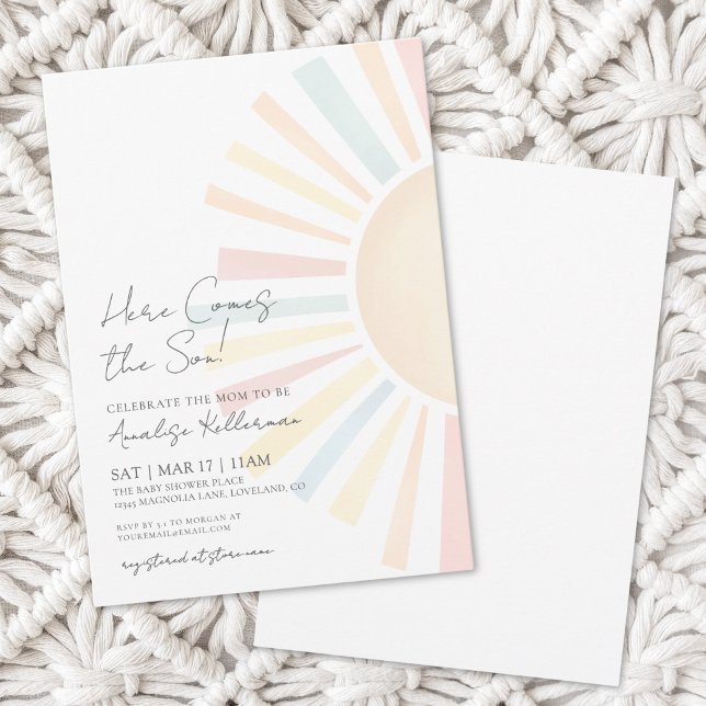 Convites Aí Vem o Sol Chuvinha de Verão para o Chá de Bebê (Here Comes The Son Simple Sun Baby Shower Invitation)
