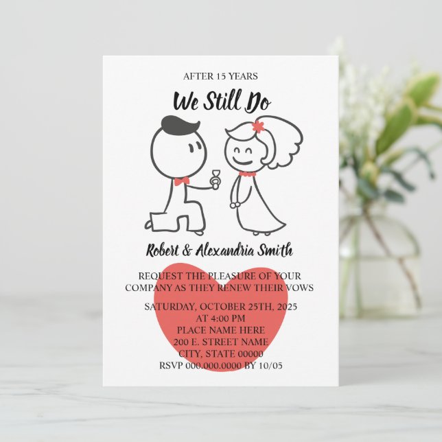 Convites Ainda Fazemos Renovação De Aniversário De Casament (Em pé/Frente)