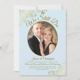Convites Ainda Fazemos Renovação De Vow Azul E Dourado De C