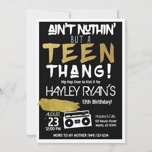 Convites Aint Nuthin mas a Teen Thang Hop Aniversário (Frente)