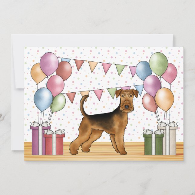 Convites Airedale Terrier Cartoon Dog Colorida Birthday (Frente)