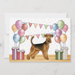 Convites Airedale Terrier Cartoon Dog Colorida Birthday