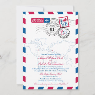 Convites Airmail Heart USA e Casamento com Macedônia