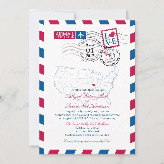 Convites Airmail Missouri Wedding (Frente)