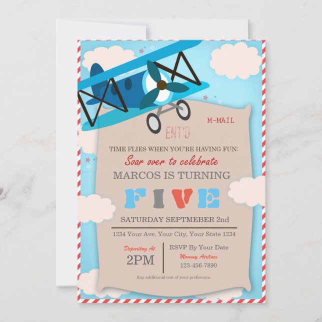 Convites Airplane Birthday Invitation for Pilot Boy (Frente)