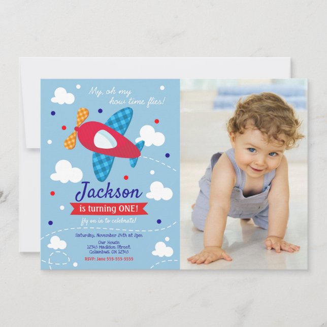 Convites Airplane Birthday Photo Invitation / Time Flies (Frente)