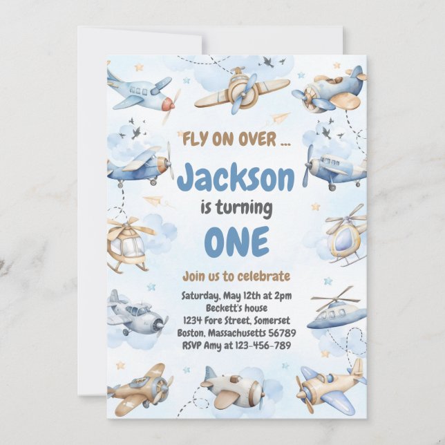 Convites Airplane Fly On Over Boy Birthday Invitation (Frente)