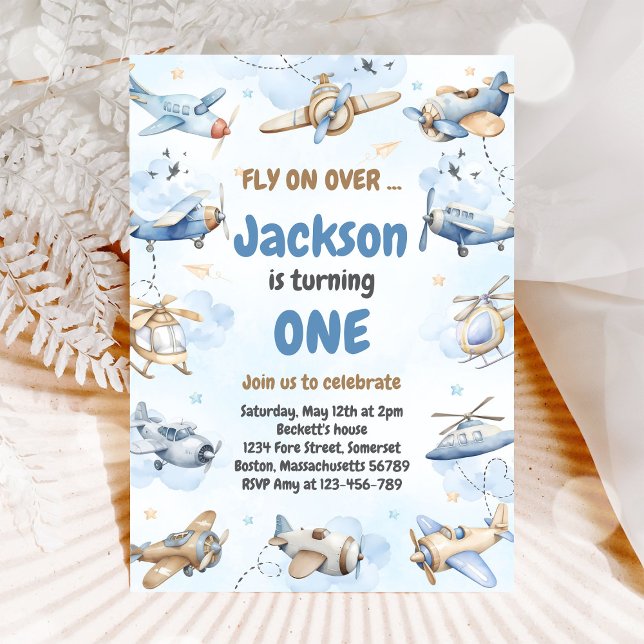 Convites Airplane Fly On Over Boy Birthday Invitation (Criador carregado)
