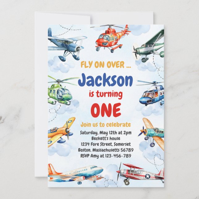 Convites Airplane Fly On Over Boy Birthday Invitation (Frente)