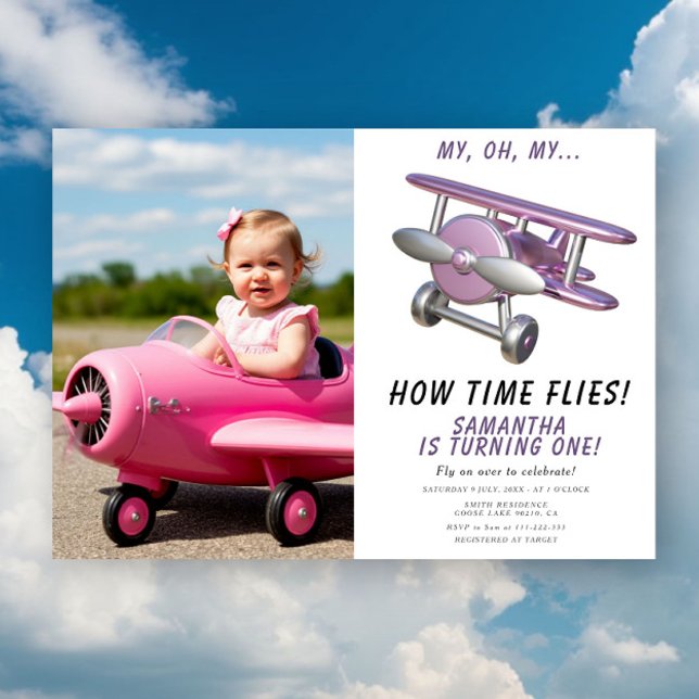 Convites Airplane Oh My Time Flies Travel First Birthday (Criador carregado)