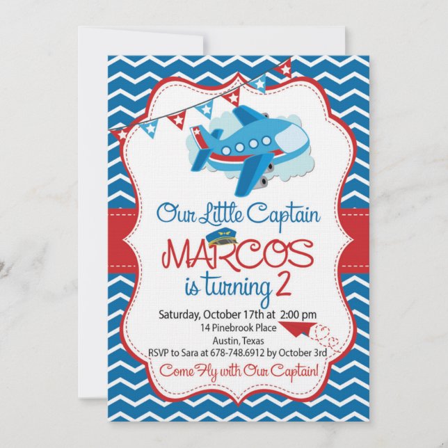 Convites Airplane theme birthday invitation for boys (Frente)