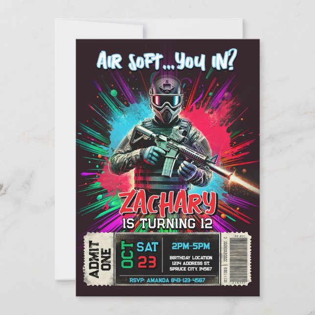 Convites Airsoft Birthday Invitation | Action-Packed Invite (Frente)