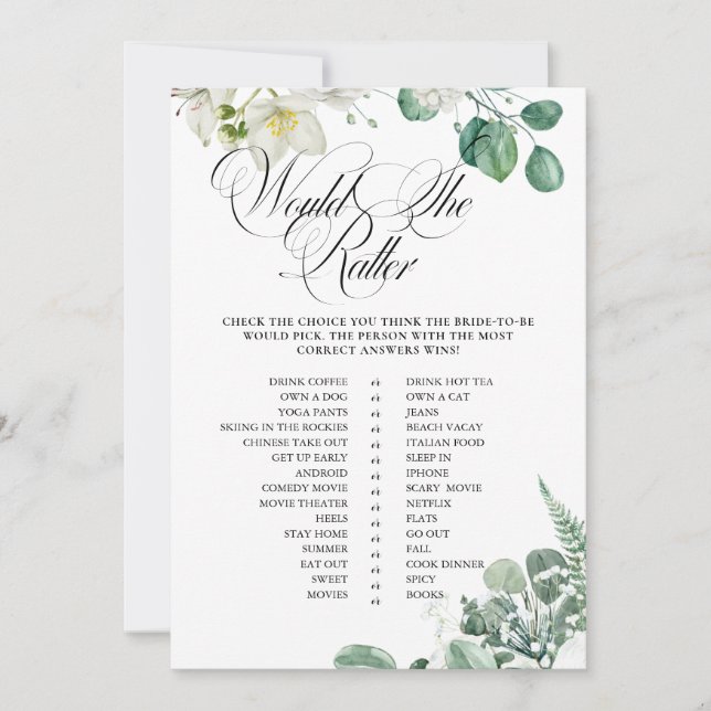 Convites Airy Eucalyptus Greenery Boho Chá de panela Rustic (Frente)