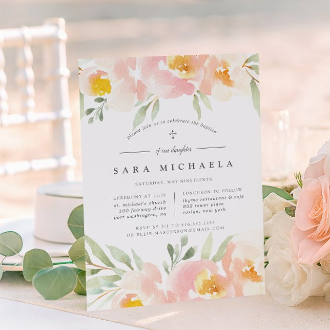 Convites Airy Floral Baptism ou Christening Invitation (Criador carregado)