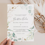 Convites Airy Greenery e Dourada Folha da Boda<br><div class="desc">Este convite para a nuestra espanhola de folha de areia e folha de ouro é perfeito para um casamento moderno. O elegante design botânico apresenta uma aquarela clara e arejada,  eucalipto,  acentuado com folhas de brilho de ouro branco.</div>