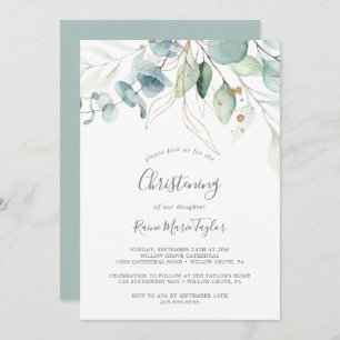 Convites Airy Greenery e Dourada Leaf Christening