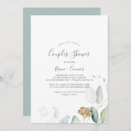 Convites Airy Greenery e Dourado Casal Folha