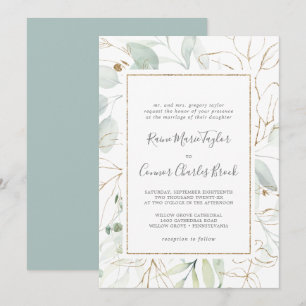 Convites Airy Greenery e Dourado Folha Tradicional