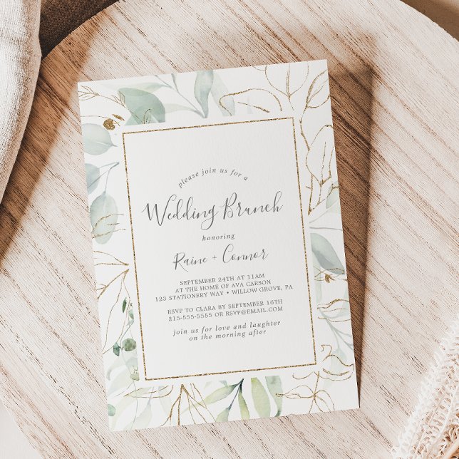 Convites Airy Greenery e Dourado Leaf Wedding Brunch (Criador carregado)