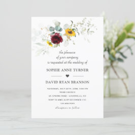 Convites Airy Greenery Sunflower Bourgundy Casamento Dourad
