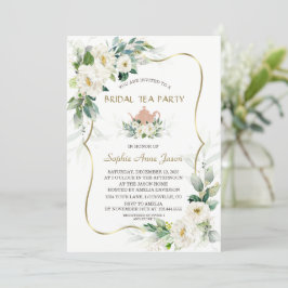 Convites Airy Greenery White Flowers Dourado Chá de panela