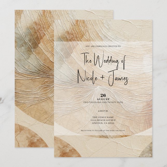 Convites Airy Neutral Natural Element Bohemian Boho Wedding (Frente/Verso)