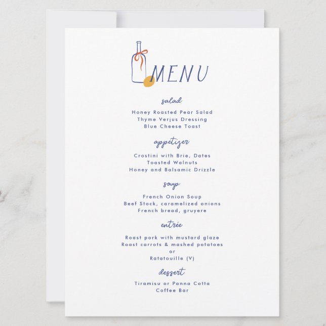 Convites Al Fresco Wine Lemon Blue White Menu Janto (Frente)