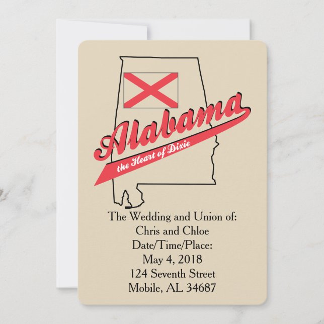 Convites Alabama Heart of Dixie Wedding Invitation (Frente)