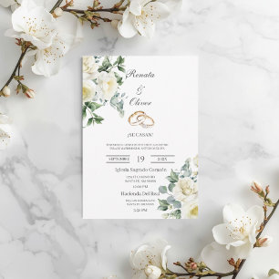 Convites Alaiança de casamento com rosas verdes Casamento E
