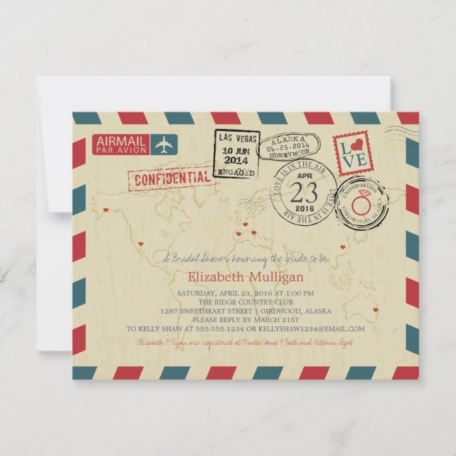 Convites Alaska World Traveler Airmail | Chá de panela (Frente)