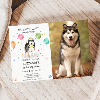Convites Alaskan Malamute Pawty Puppy Birthday Foto rosa