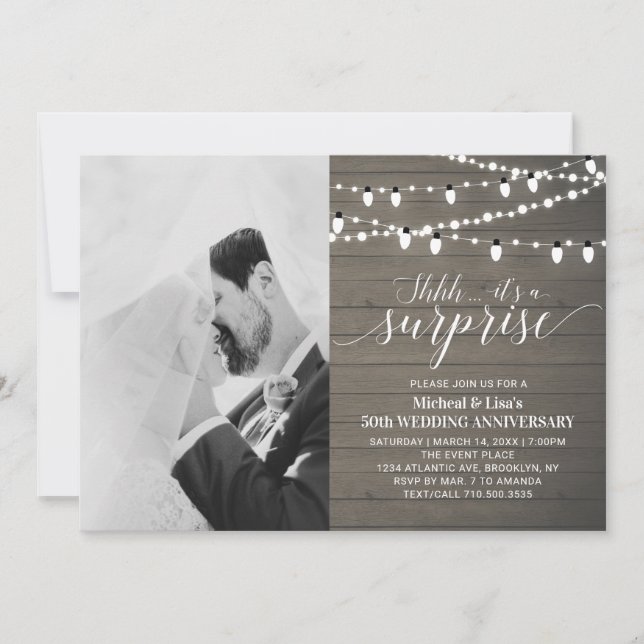 Convites Álbum de Madeira Rústica de 50 anos de Casamento (Frente)