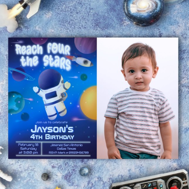 Convites Alcance as Estrelas - Espaço Sideral (Reach Four the Stars - Outer Space Landscape Invitation with Picture)