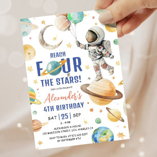 Convites Alcance Quatro Estrelas Menino Espaço Festa de Ani