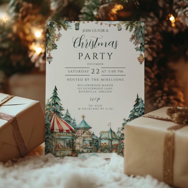 Convites Aldeia de inverno pintada à mão (Criador carregado)