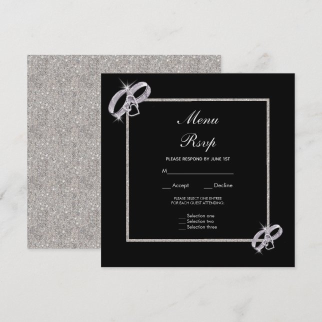 Convites Alegantes Alianças de Prata Casamento Cardápio Rsv (Frente/Verso)