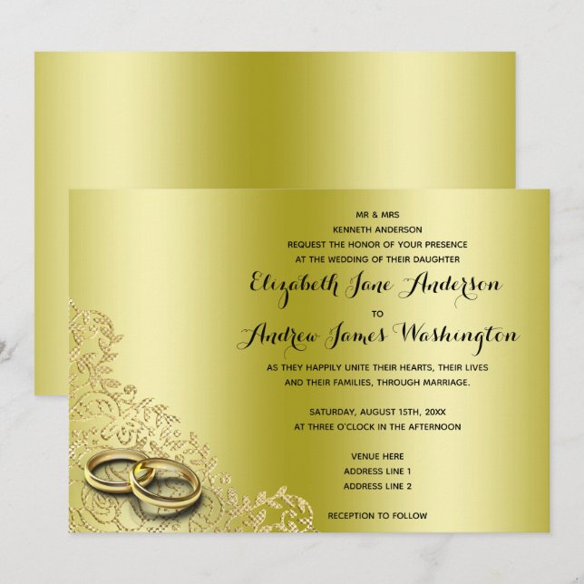 Convites Aleitório de Noiva & Alianças de Casamento Estilos (Frente/Verso)