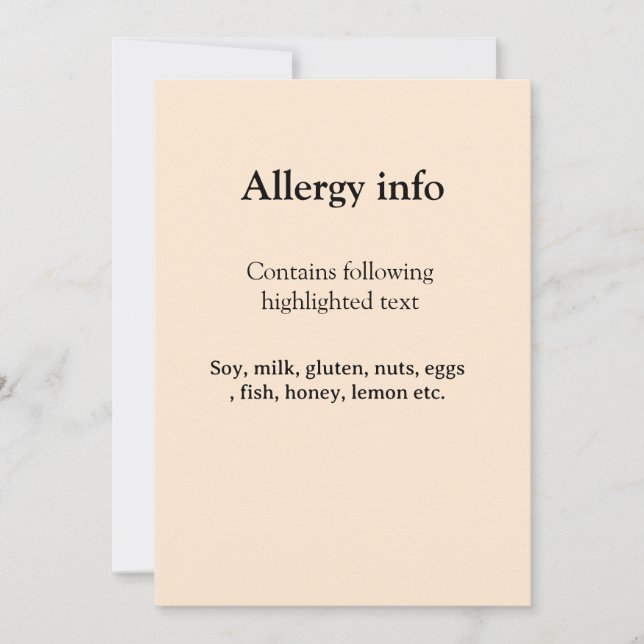Convites alerta de alergia alimentar adicionar nome texto i (Frente)