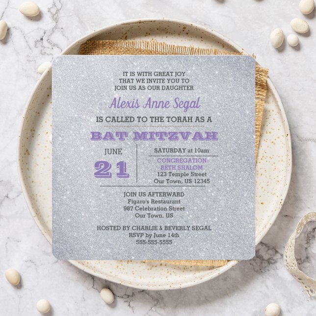 Convites Alexandrite e Silver Glitter Bat Mitzvah (Criador carregado)