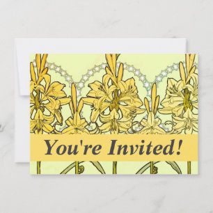 Convites Alfonse Mucha Art Nouveau Lily Padrão Floral