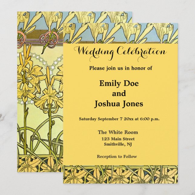 Convites Alfonse Mucha Art Nouveau Lily Padrão Floral (Frente/Verso)