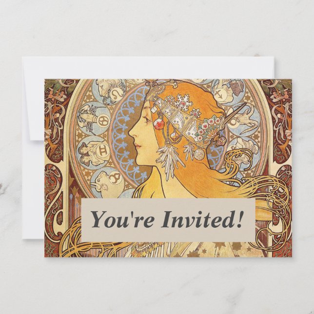Convites Alfonse Mucha Zodiac Art Nouveau Mulher (Frente)