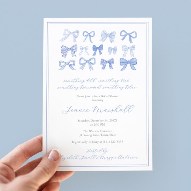 Convites Algo antigo novo Chá de panela de Arcos Azuis Embu (Something Old, Something New, Something Borrowed, Something Blue! Modern Classic Bridal Shower cards)