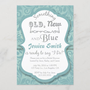 Convites Algo antigo novo emprestado e Chá de panela azul