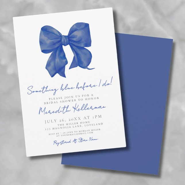 Convites Algo Azul Antes De Eu Fazer Chá de panela Arco (Elegant Simple Blue Bow Bridal Shower Invitation)