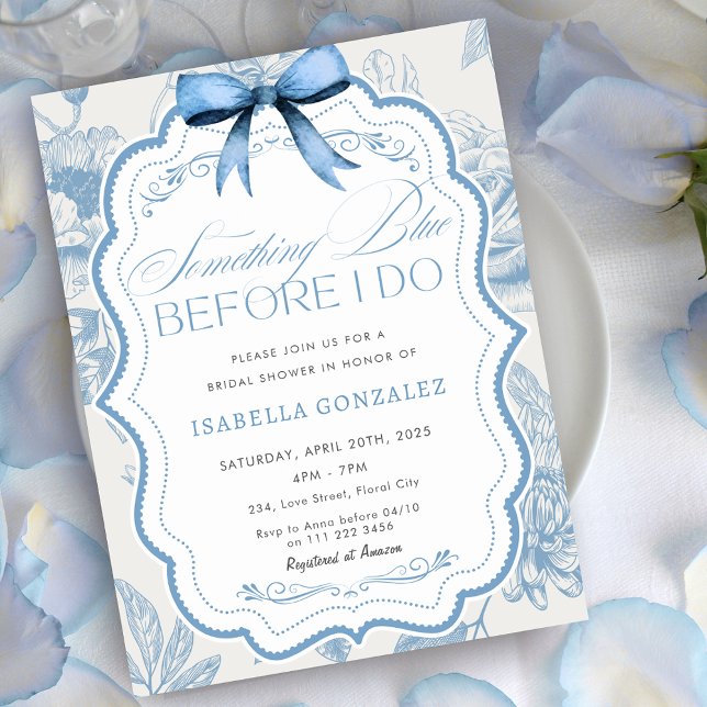 Convites Algo Azul Antes De Eu Fazer Chá de panela Floral (Something Blue Before I Do Floral Bridal Shower Invitation)
