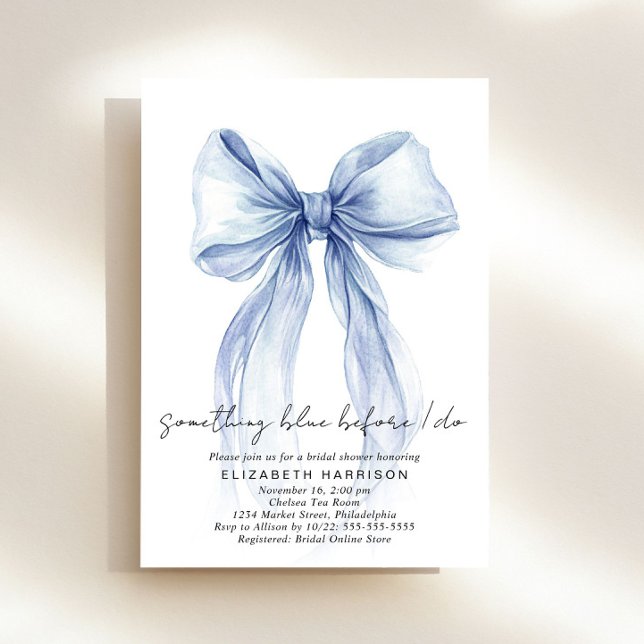 Convites Algo Azul Antes de Eu Fazer o Arco Chá de Noiva (Something Blue Before I Do Bow Bridal Shower Invitation)