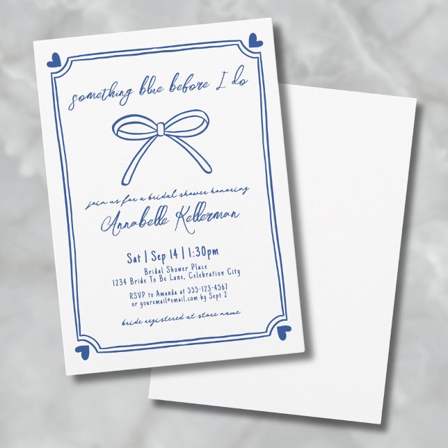 Convites Algo Azul Antes do Caprichoso Chá de Noiva (Something Blue Before I Do Whimsical Bridal Shower Invitation)