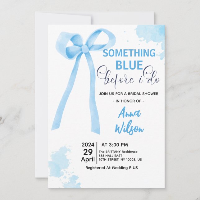 Convites Algo Azul Antes do Meu Casamento Chá de Noiva (Frente)