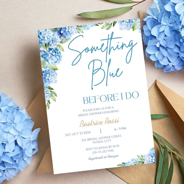 Convites Algo Azul Hydrangea Chá de panela Floral (Something Blue Hydrangea Floral Bridal Shower Invitation)